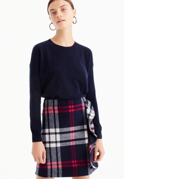 J. Crew Plaid Ruffle Double-Serge Wool Skirt - Picture 2 of 9